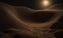 a full moon set over a desert landscape