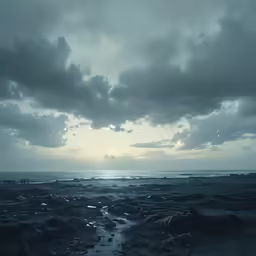 a beach filled with lots of sand under a cloudy sky