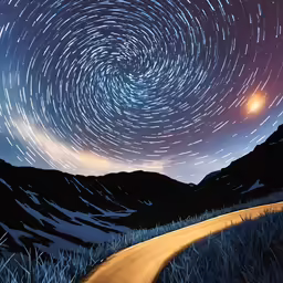 a night scene with the stars of the sky above