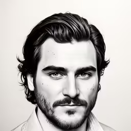 a man with black hair and a beard stares ahead