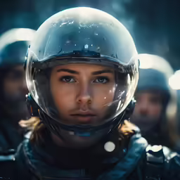 a beautiful young lady wearing a helmet on her head
