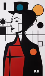 a black and red artwork with an abstract woman