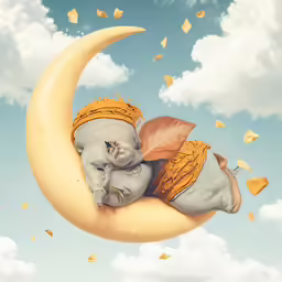 a little white elephant on the moon in the sky