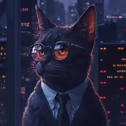 a black cat with glasses and a suit