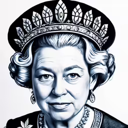 queen elizabeth the queen of england, painted in black and white