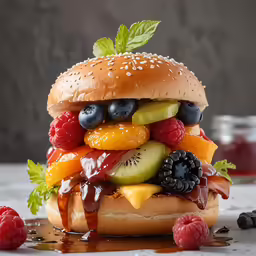 a sandwich with various types of fruit on it