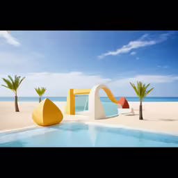 a very colorful swimming pool at the beach