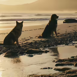 a couple of dogs sitting next to each other