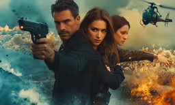 the action scene from battleship with three people holding guns