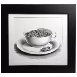 black and white drawing of cereal in a bowl