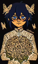 the girl is holding some flowers in her hands