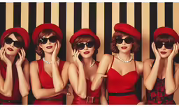 vintage women wearing red hats and sunglasses