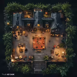 an aerial view of a restaurant from above