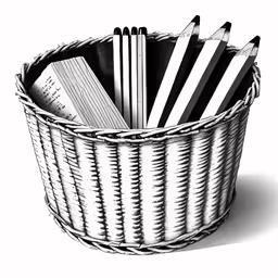 the pencils are arranged in a basket