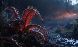 an orange dragon like object sitting on top of some dirt