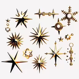 a group of different kinds of pins and crosses,a collection of star and moon charms