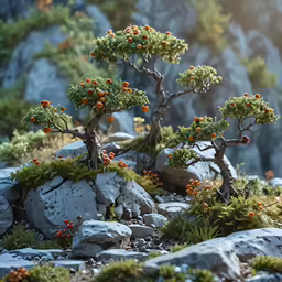 a small tree with some fruit on top