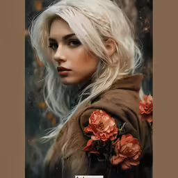 a photo portrait of a blonde woman with long white hair