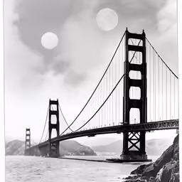 black and white photo of a bridge with clouds