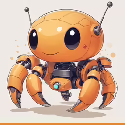 an orange robot that has eyes wide open