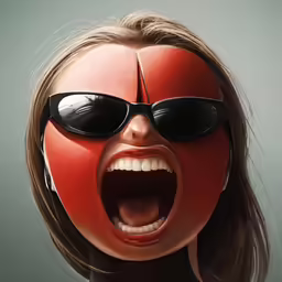 an image of a kid with sunglasses and red nose