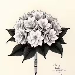 a black and white drawing of flowers with a pencil,drawing of flowers by a pen on a card