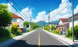 an animation of power lines stretching from buildings to houses and trees