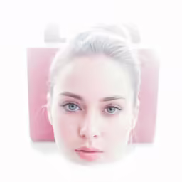 woman with blue eyes and pink chair under the sun