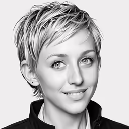a black and white photo of a woman with short hair