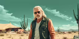 a man with long blonde hair in a leather vest