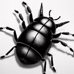 a black bug that is laying on the ground