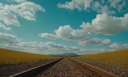 a railroad tracks leading into the sky