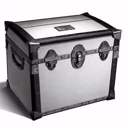 large gray and white leather trunk, isolated on a white background