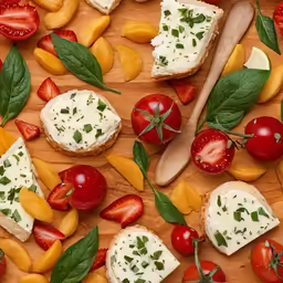 fruit and cheese displayed on a wooden platter
