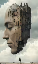 a man is looking at the building he built