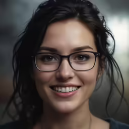 a close up shot of a young woman wearing glasses