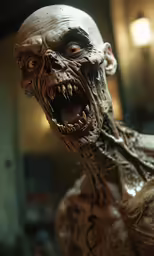 a close - up of an evil looking man with his mouth open