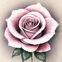 a pink rose with green leaves and brown spots