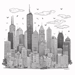 a drawing of a city with many buildings