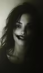 a woman with dark makeup and black lipstick