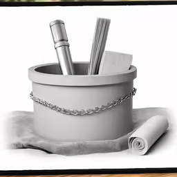 some sort of pencil holder with a pen and paper