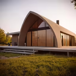 a small cabin style building sitting in the grass