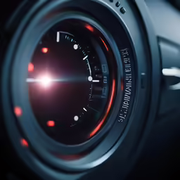 a lens with an illuminated reflection in the background