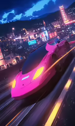 a car with bright neon lights on a city street