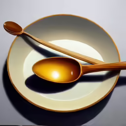 two wooden spoons are placed on top of a white plate
