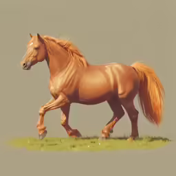 a horse running across a grass covered field