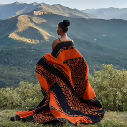the woman sits on a hill and looks down the valley