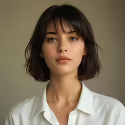 a close up image of a woman with a blouse on