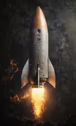 a rocket ship in flight in the night sky