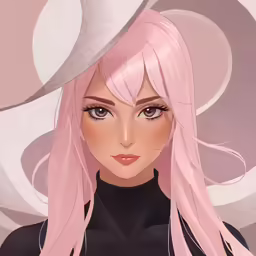 anime - inspired illustration of a lady with pink hair and black dress